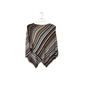 Striped Knit Poncho Cover Up Brown Tan White Black One Size